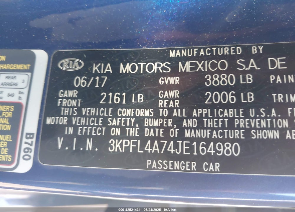 2018 KIA FORTE LX VIN: 3KPFL4A74JE164980