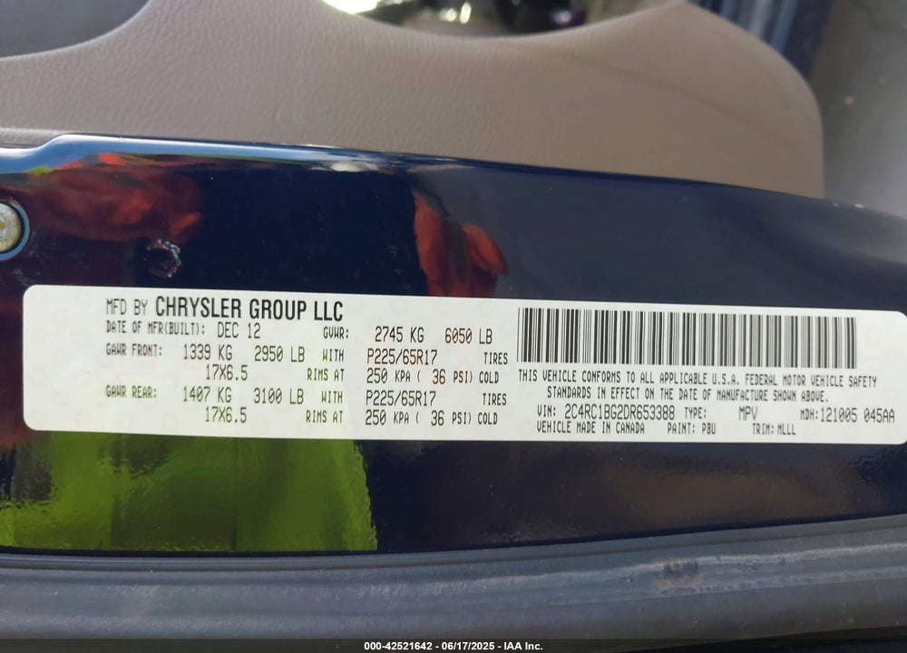 2013 CHRYSLER TOWN & COUNTRY TOURING VIN: 2C4RC1BG2DR653388