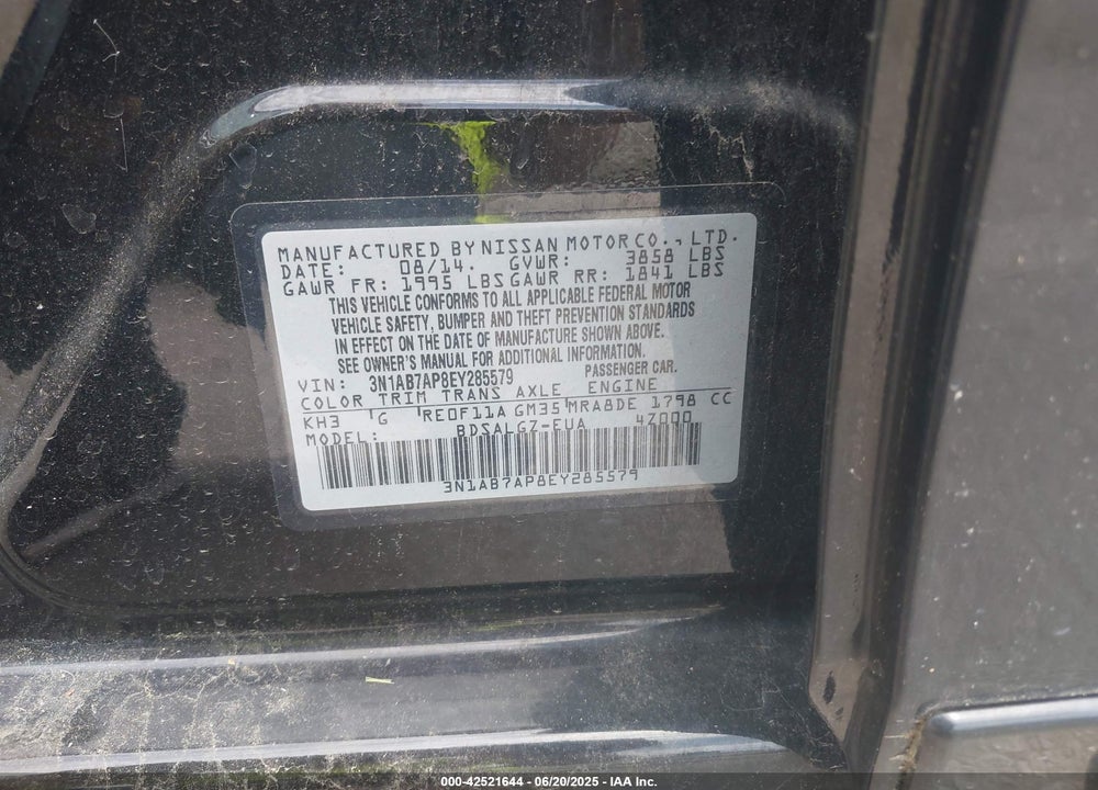 2014 NISSAN SENTRA VIN: 3N1AB7AP8EY285579