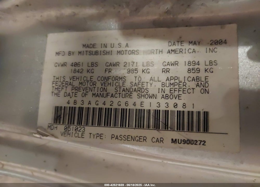 2004 DODGE STRATUS SXT VIN: 4B3AG42G64E133081
