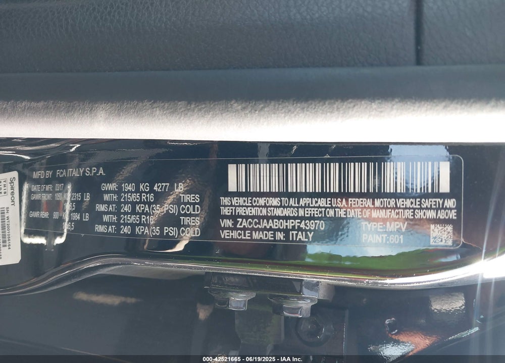 2017 JEEP RENEGADE VIN: ZACCJAAB0HPF43970