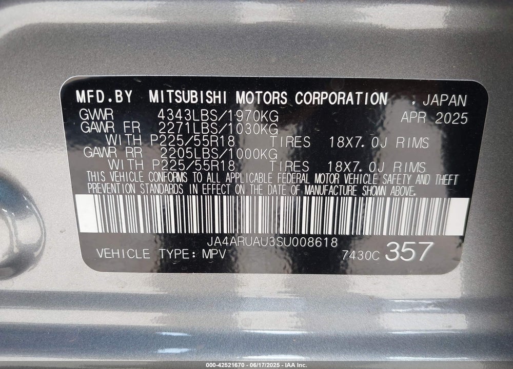 2025 MITSUBISHI OUTLANDER SPORT VIN: JA4ARUAU3SU008618
