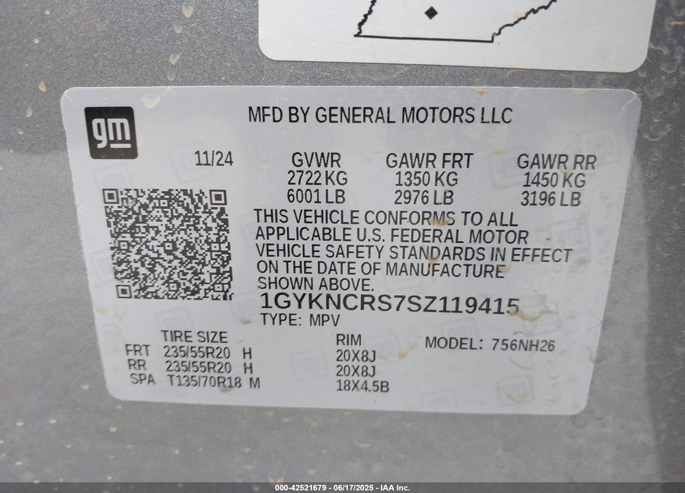 2025 CADILLAC XT5 VIN: 1GYKNCRS7SZ119415