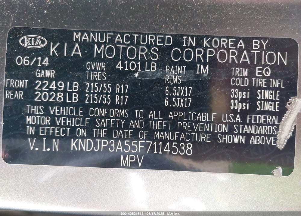 2015 KIA SOUL VIN: KNDJP3A55F7114538