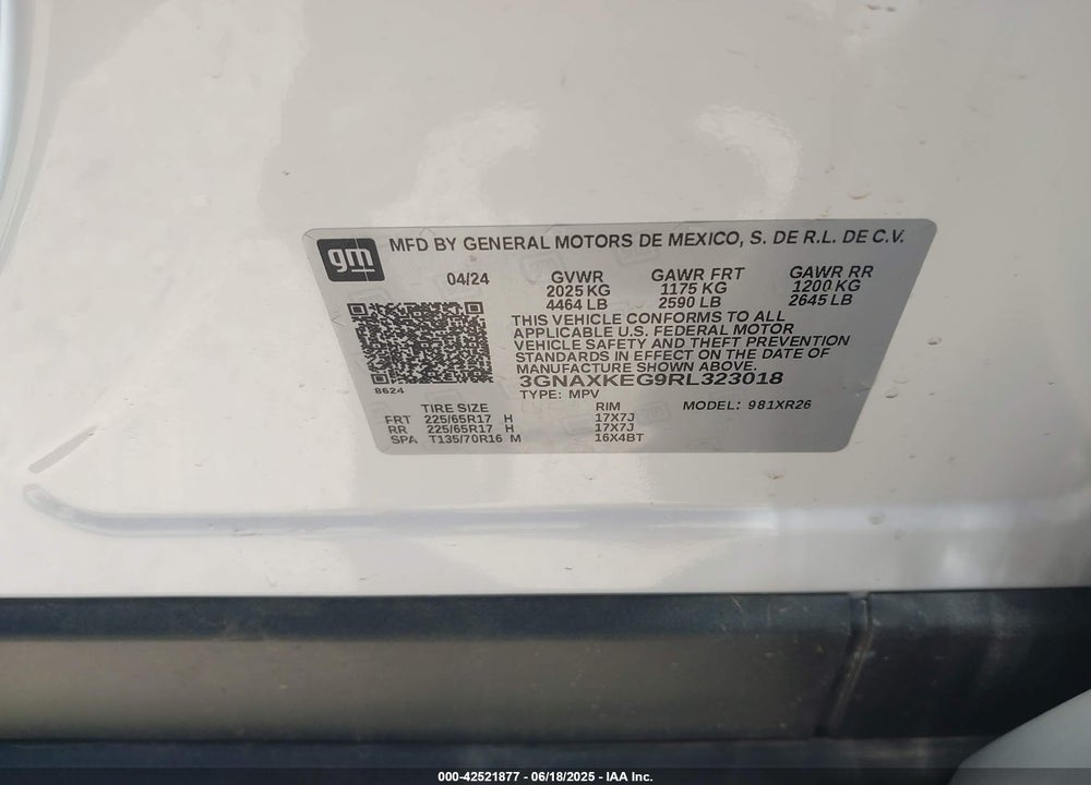 2024 CHEVROLET EQUINOX VIN: 3GNAXKEG9RL323018