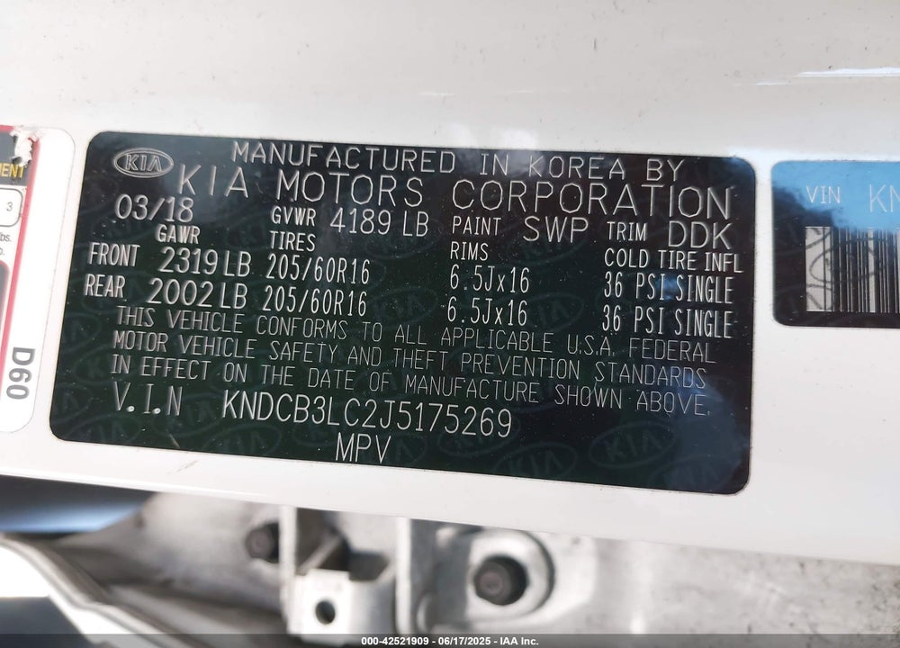 2018 KIA NIRO VIN: KNDCB3LC2J5175269