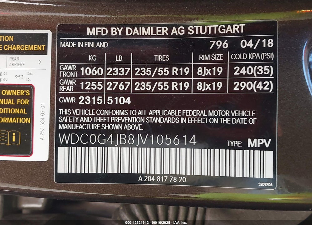 2018 MERCEDES-BENZ GLC 300 VIN: WDC0G4JB8JV105614