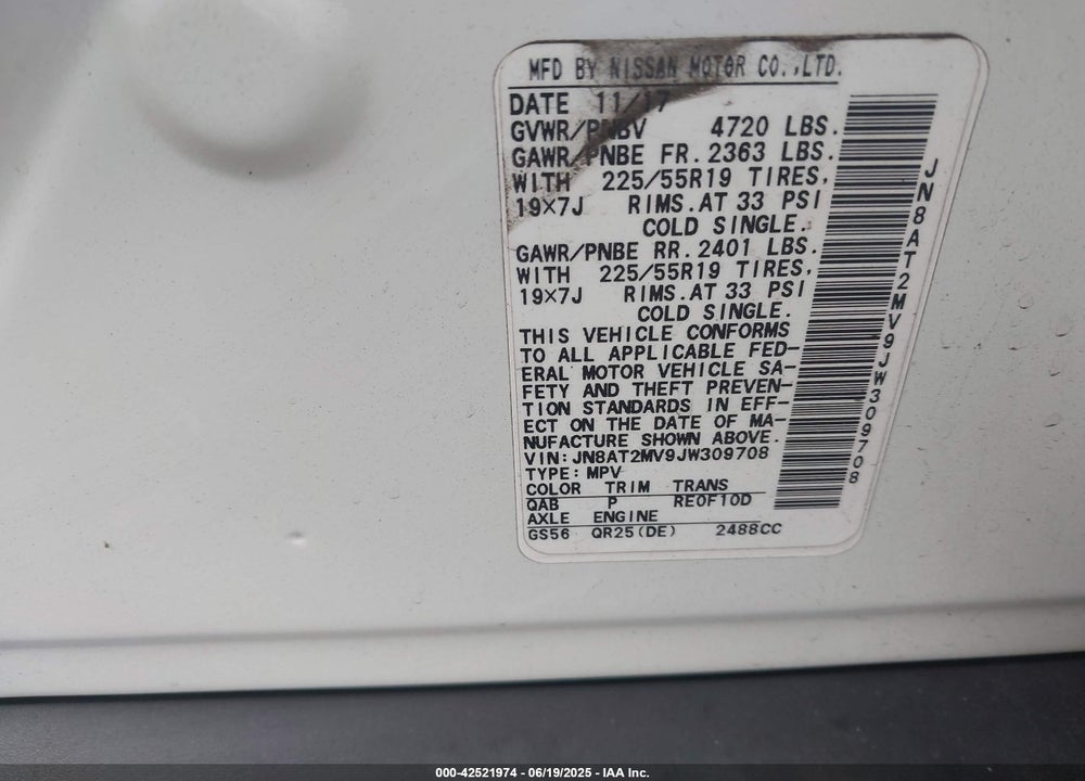2018 NISSAN ROGUE VIN: JN8AT2MV9JW309708