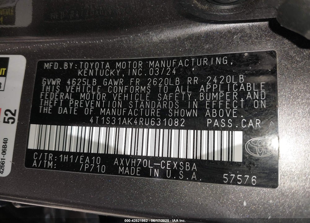 2024 TOYOTA CAMRY HYBRID VIN: 4T1S31AK4RU631082