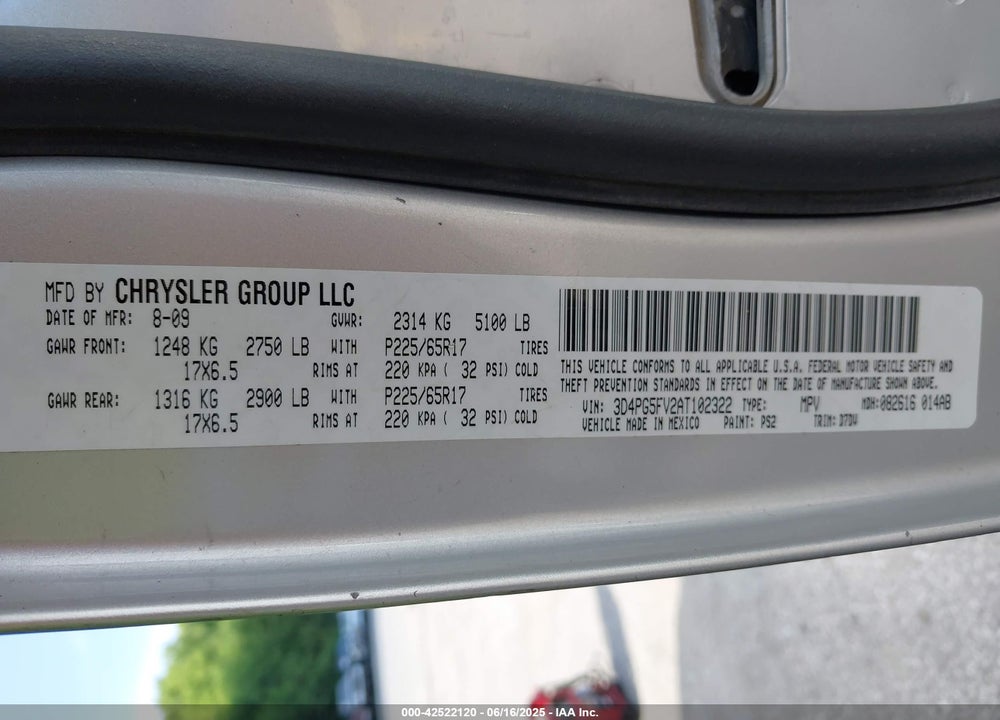 2010 DODGE JOURNEY VIN: 3D4PG5FV2AT102322