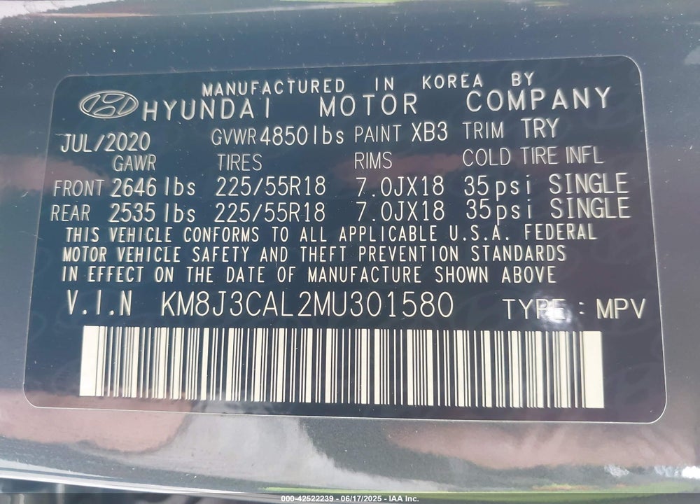 2021 HYUNDAI TUCSON VIN: KM8J3CAL2MU301580