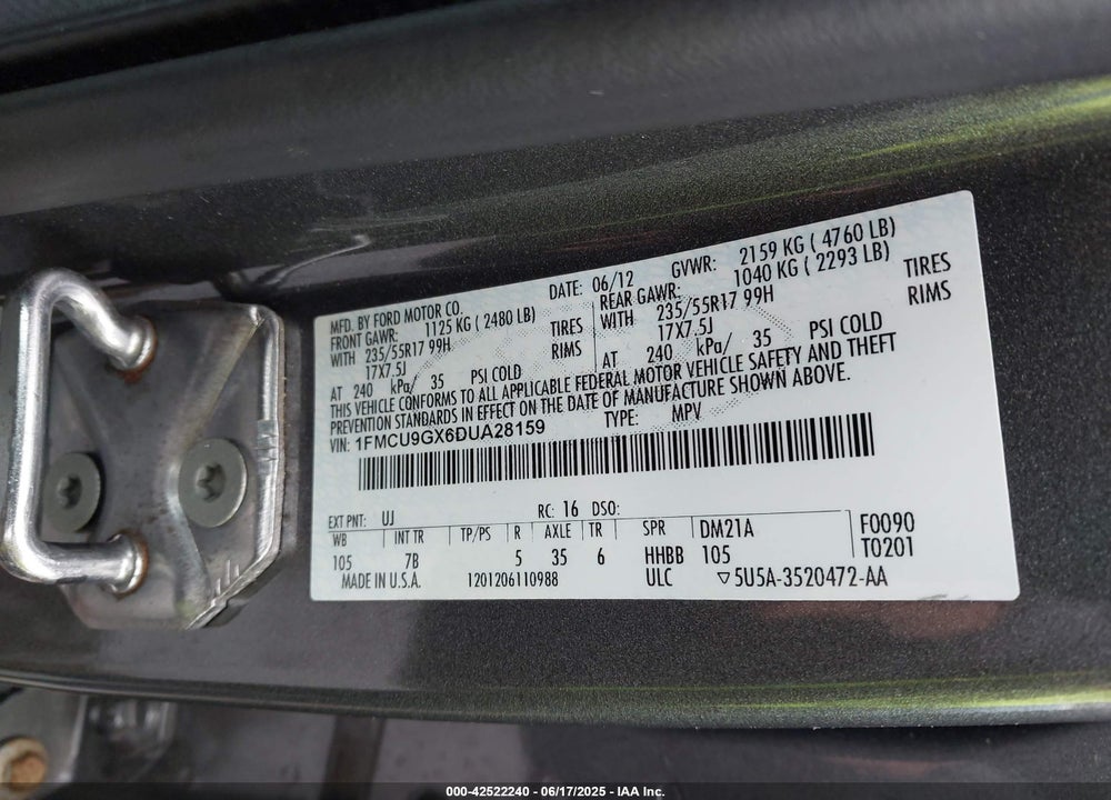 2013 FORD ESCAPE SE VIN: 1FMCU9GX6DUA28159