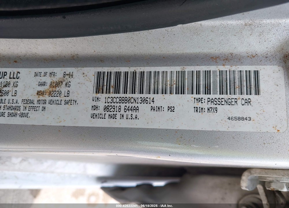 2012 CHRYSLER 200 VIN: 1C3CCBBB0CN130614