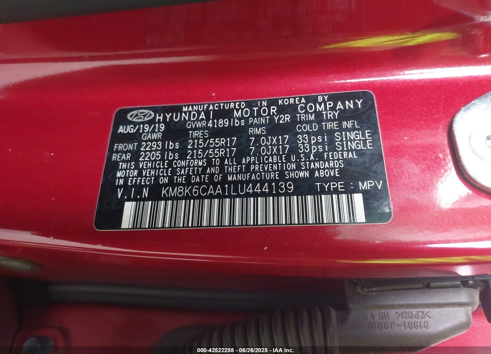 2020 HYUNDAI KONA SEL PLUS VIN: KM8K6CAA1LU444139