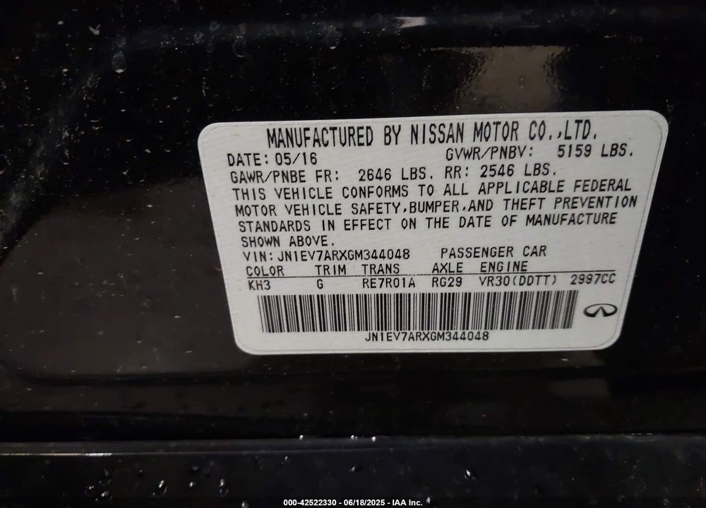 2016 INFINITI Q50 VIN: JN1EV7ARXGM344048