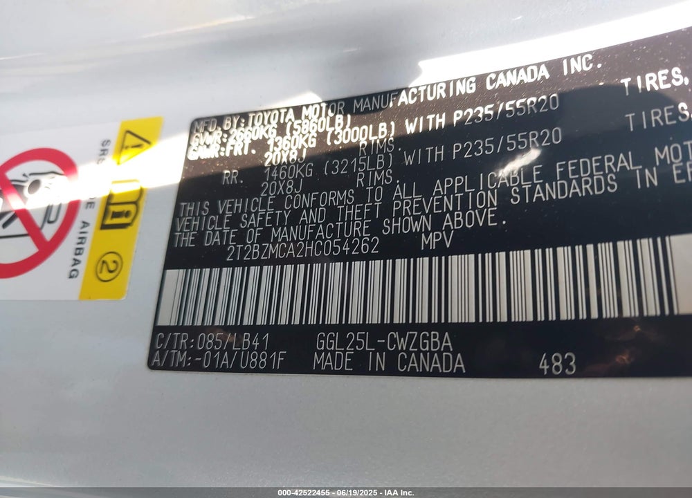 2017 LEXUS RX 350 VIN: 2T2BZMCA2HC054262