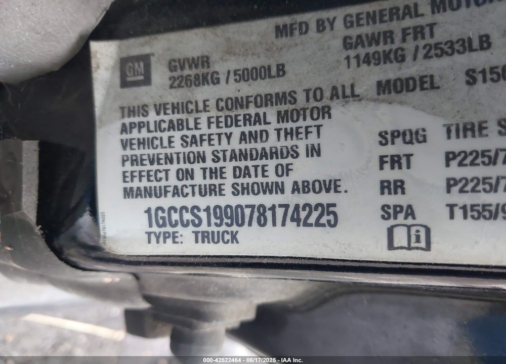 2007 CHEVROLET COLORADO LS VIN: 1GCCS199078174225