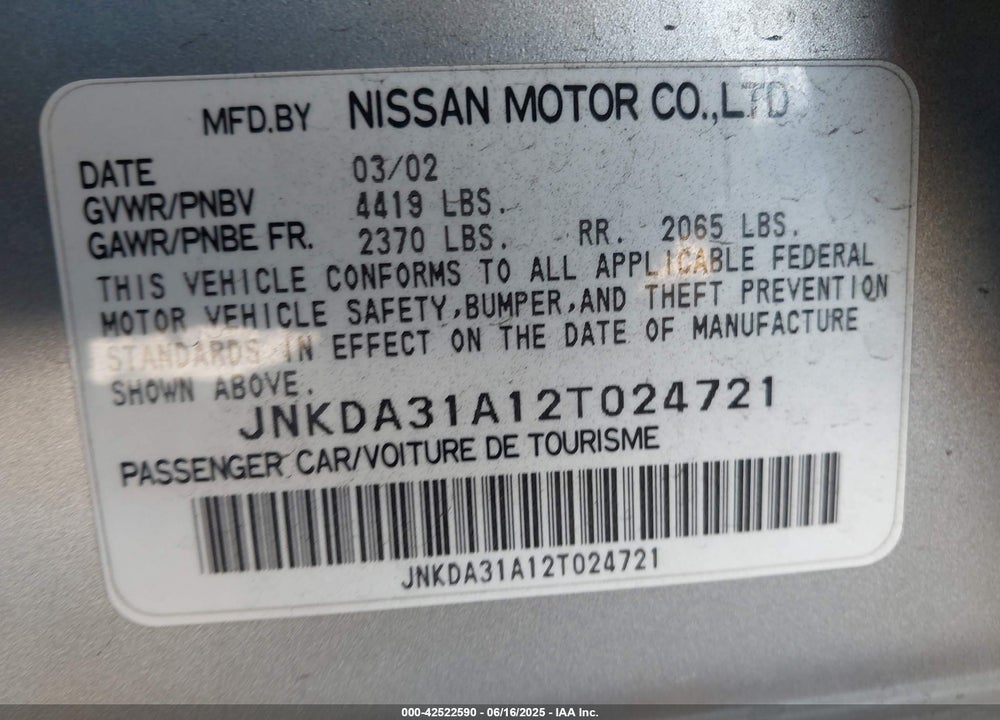 2002 INFINITI I35 LUXURY VIN: JNKDA31A12T024721