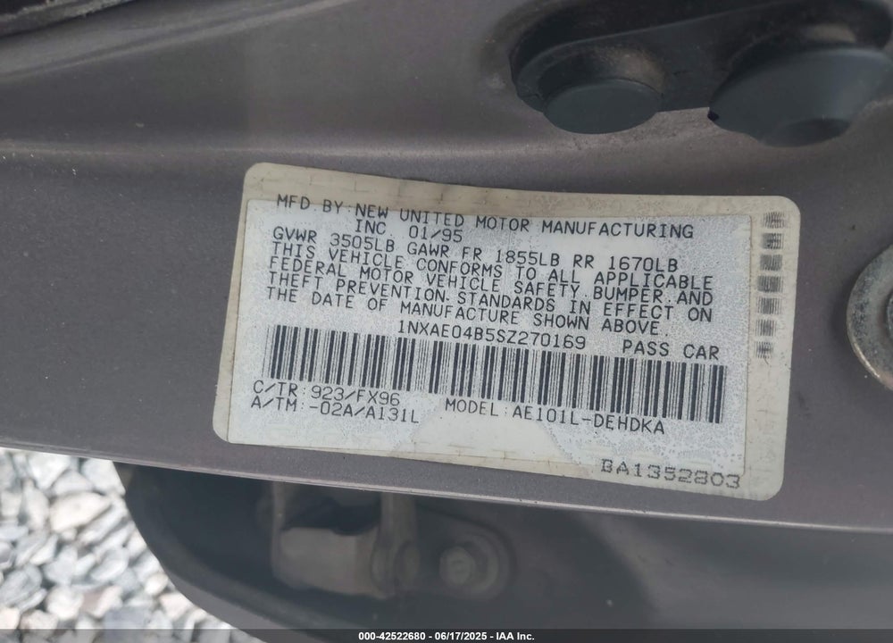 1995 TOYOTA COROLLA VIN: 1NXAE04B5SZ270169