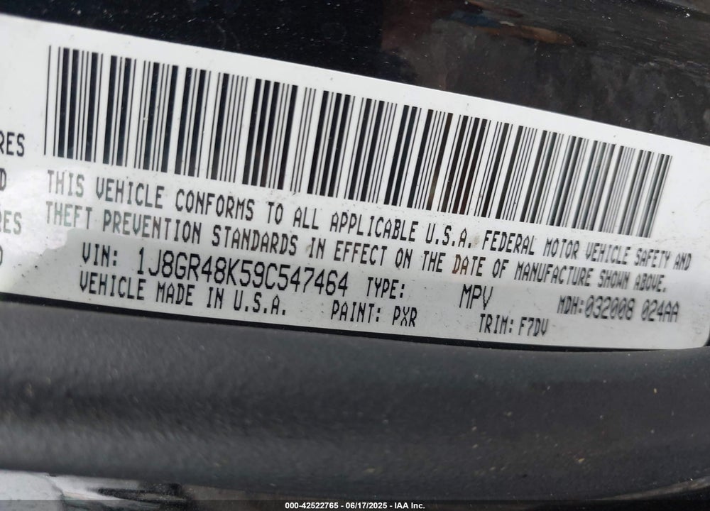 2009 JEEP GRAND CHEROKEE LAREDO VIN: 1J8GR48K59C547464
