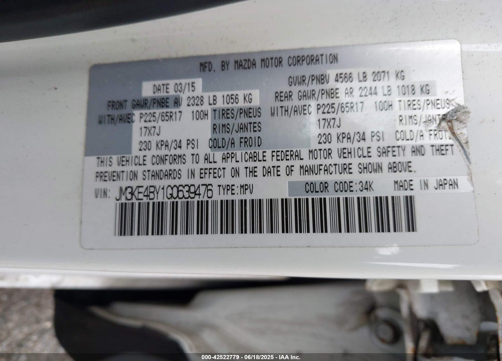 2016 MAZDA CX-5 VIN: JM3KE4BY1G0639476