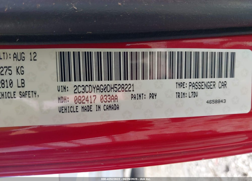 2013 DODGE CHALLENGER VIN: 2C3CDYAG0DH528221