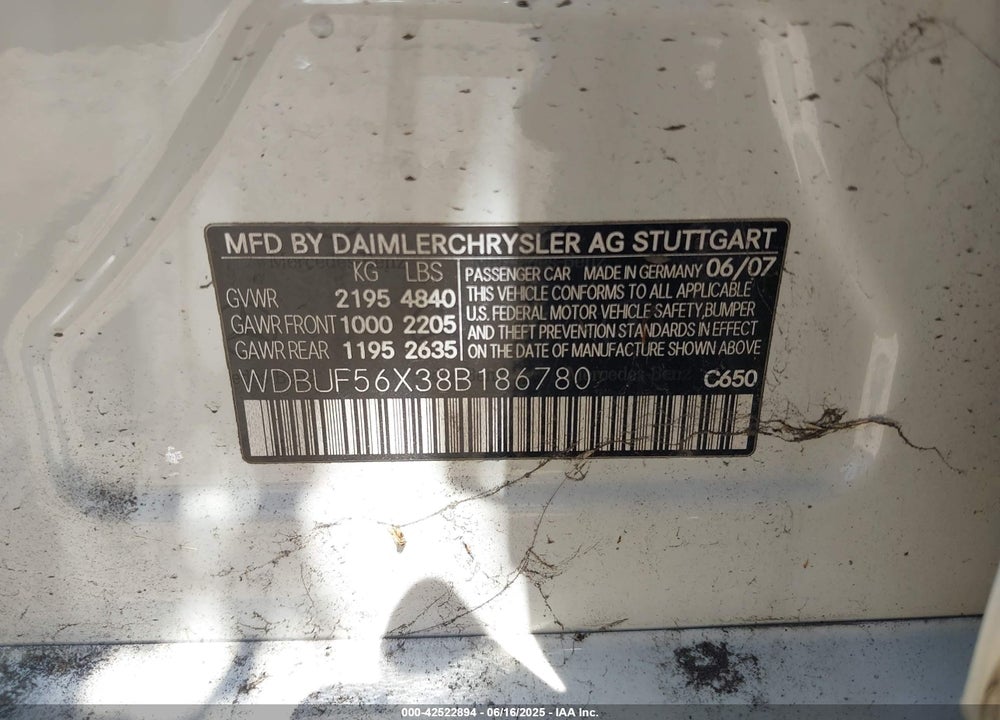 2008 MERCEDES-BENZ E 350 VIN: WDBUF56X38B186780