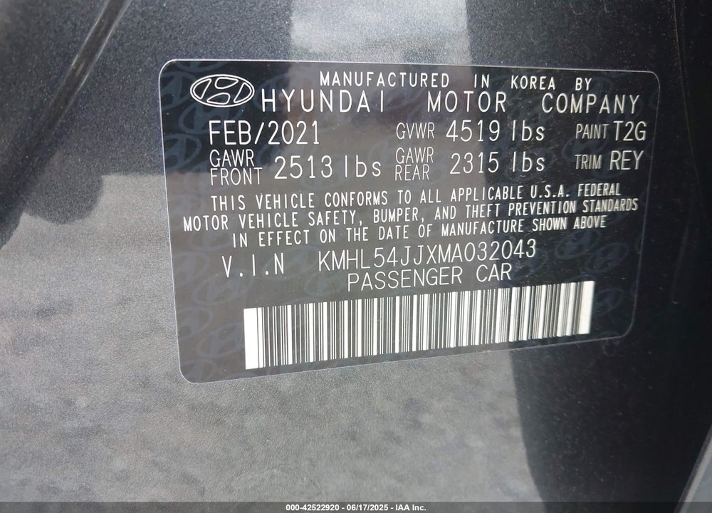 2021 HYUNDAI SONATA VIN: KMHL54JJXMA032043