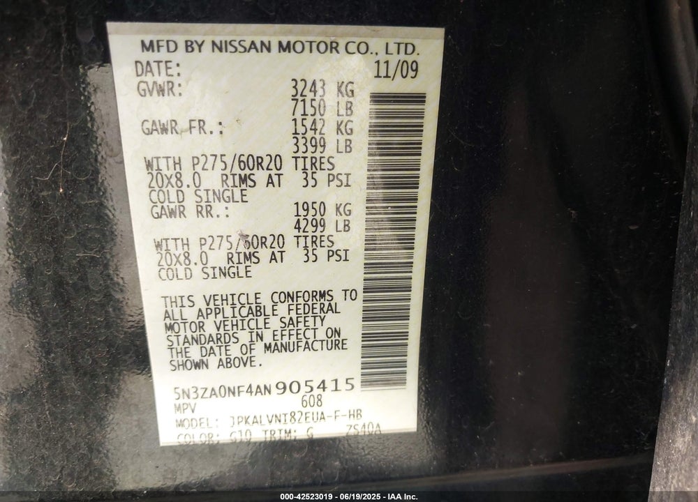 2010 INFINITI QX56 VIN: 5N3ZA0NF4AN905415