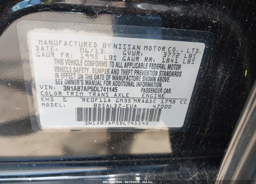 2013 NISSAN SENTRA VIN: 3N1AB7AP5DL741145