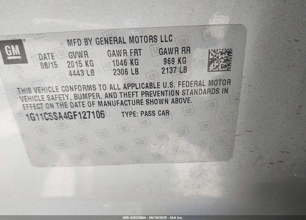 2016 CHEVROLET MALIBU LIMITED VIN: 1G11C5SA4GF127106