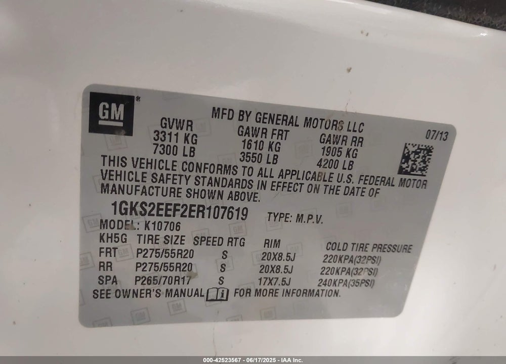 2014 GMC YUKON VIN: 1GKS2EEF2ER107619