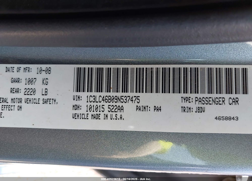 2009 CHRYSLER SEBRING VIN: 1C3LC46B09N537475