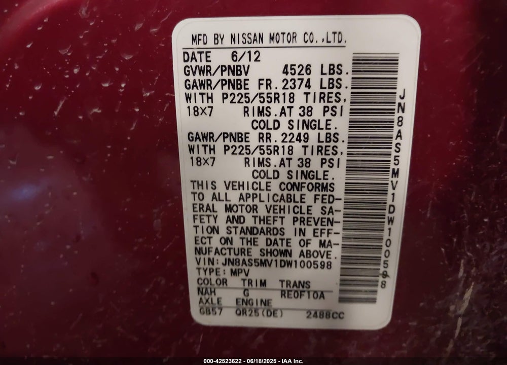 2013 NISSAN ROGUE VIN: JN8AS5MV1DW100598