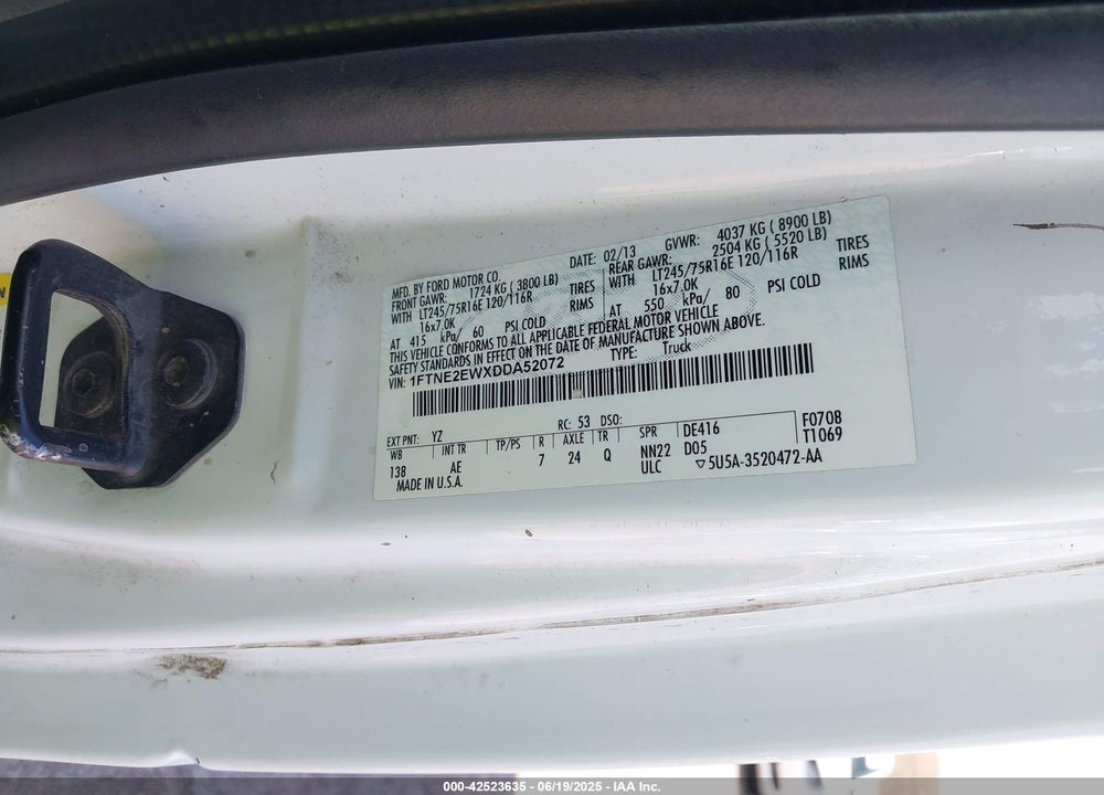 2013 FORD E-250 COMMERCIAL VIN: 1FTNE2EWXDDA52072