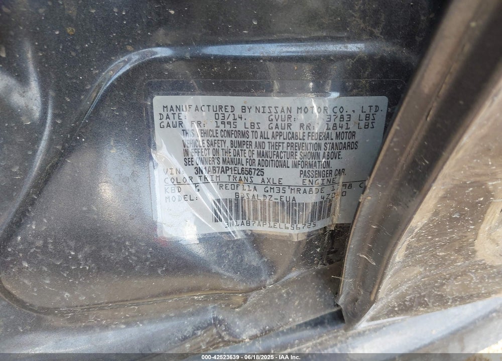 2014 NISSAN SENTRA VIN: 3N1AB7AP1EL656725