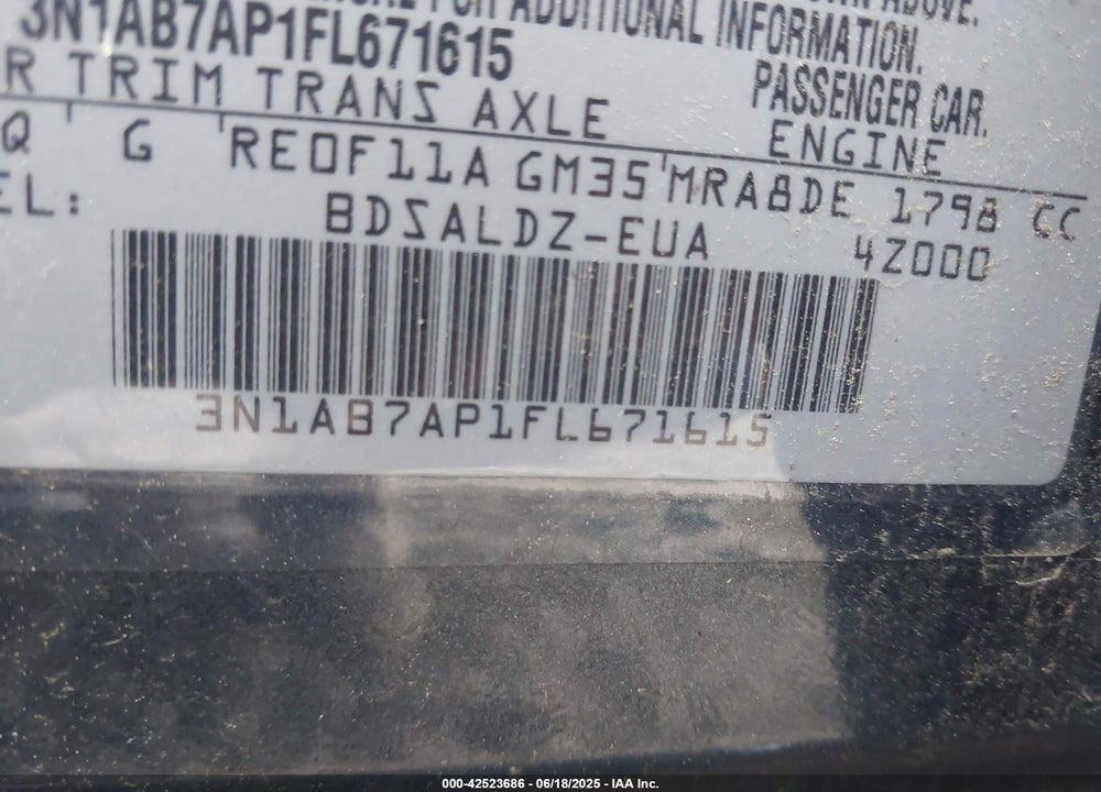 2015 NISSAN SENTRA VIN: 3N1AB7AP1FL671615