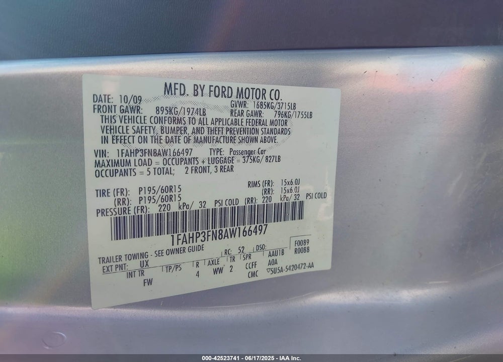 2010 FORD FOCUS SE VIN: 1FAHP3FN8AW166497