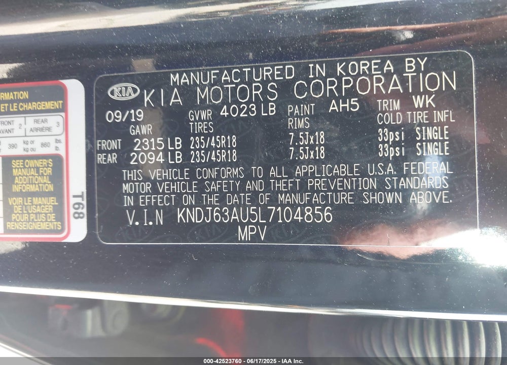 2020 KIA SOUL VIN: KNDJ63AU5L7104856