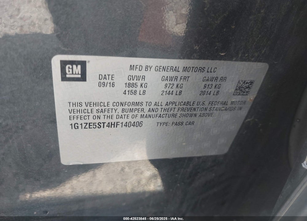 2017 CHEVROLET MALIBU VIN: 1G1ZE5ST4HF140406
