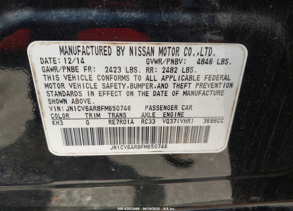 2015 INFINITI Q40 VIN: JN1CV6AR8FM650746