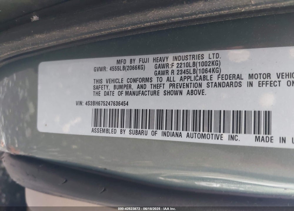 2004 SUBARU OUTBACK VIN: 4S3BH675247636454