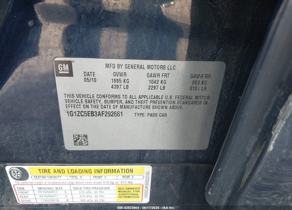 2010 CHEVROLET MALIBU VIN: 1G1ZC5EB3AF292661