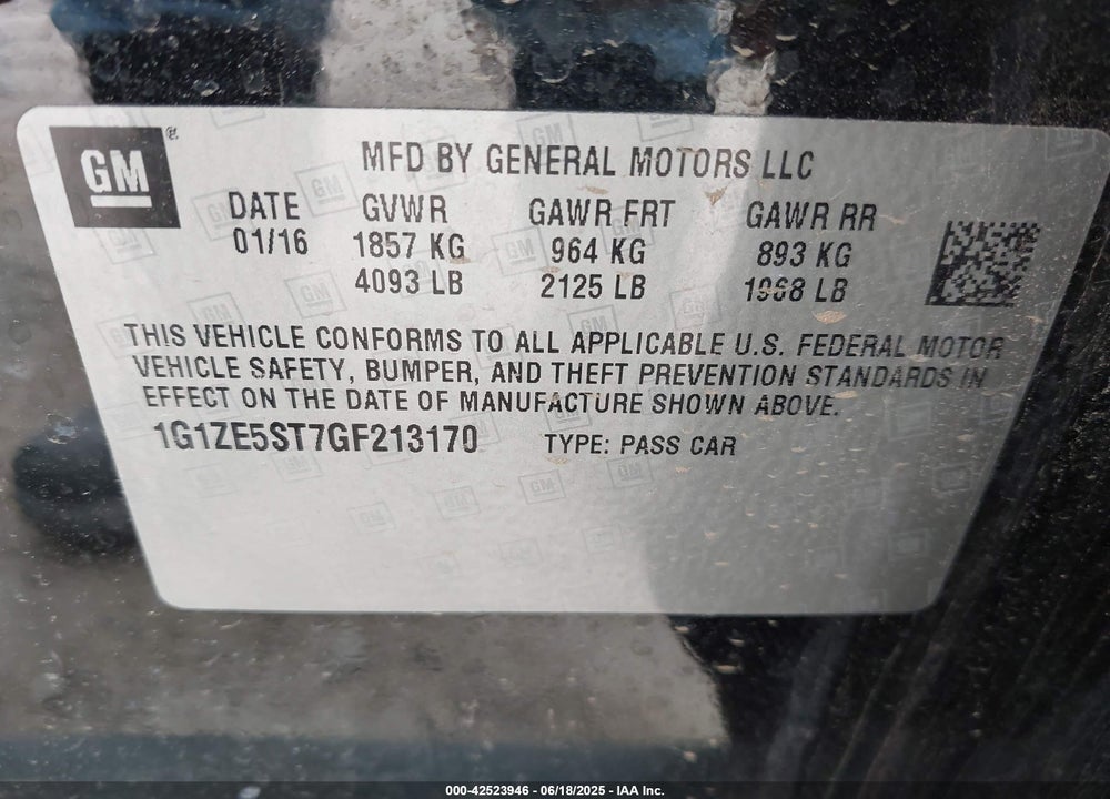 2016 CHEVROLET MALIBU VIN: 1G1ZE5ST7GF213170