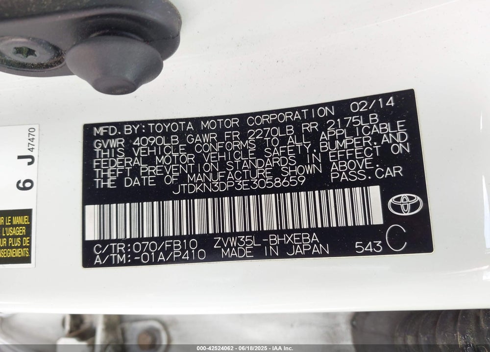 2014 TOYOTA PRIUS PLUG-IN VIN: JTDKN3DP3E3058659
