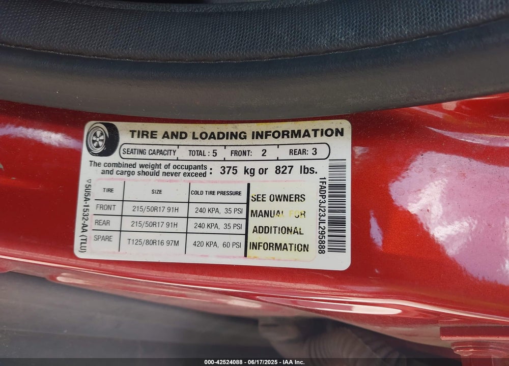 2018 FORD FOCUS VIN: 1FADP3J23JL295888