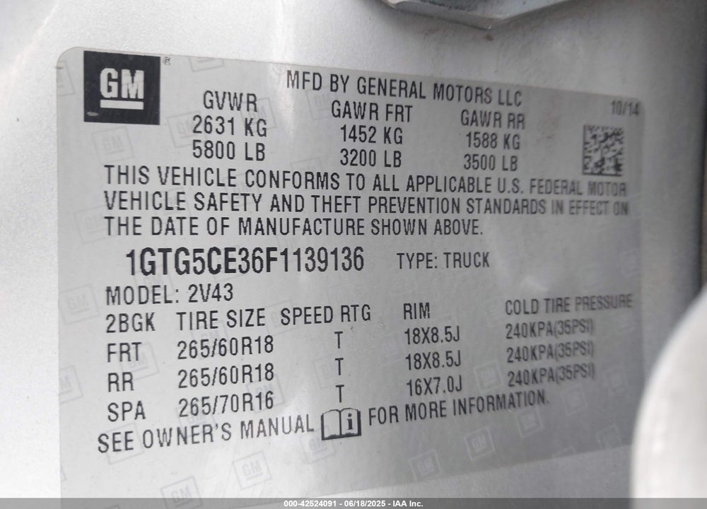2015 GMC CANYON SLT VIN: 1GTG5CE36F1139136