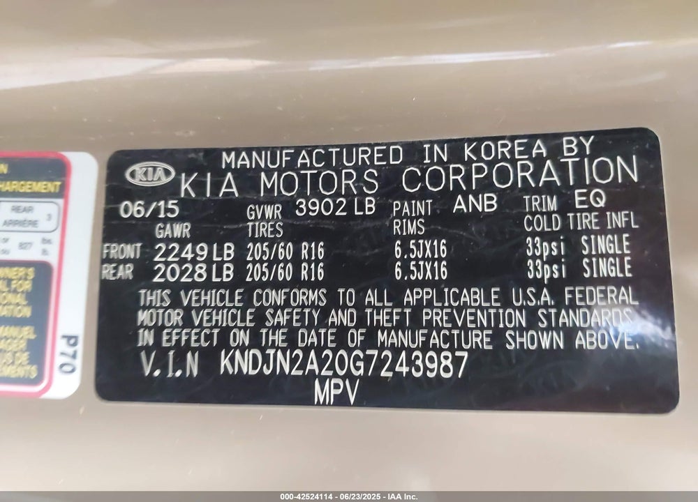 2016 KIA SOUL VIN: KNDJN2A20G7243987