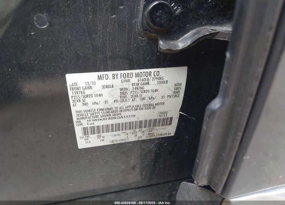 2011 FORD EXPLORER VIN: 1FMHK8F80BGA11319