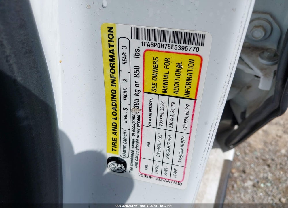 2014 FORD FUSION VIN: 1FA6P0H75E5395770
